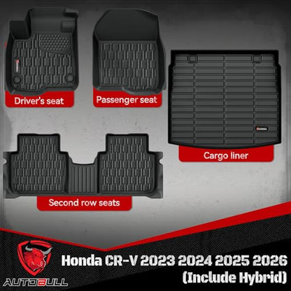 Floor Mats & Cargo Liner Compatible with Honda CR-V 2023 2024 2025 2026 (Include Hybrid), Full Set All Weather Protection 1st, 2nd Row Car Liners & Trunk Mat, Black - style: Honda CR-V 2023 2024 2025 (Include Hybrid)