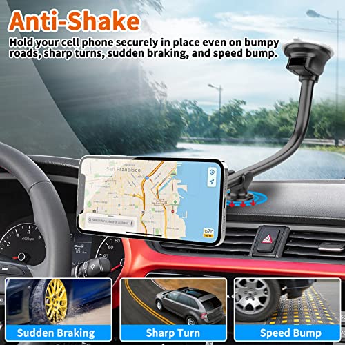 1Zero Magnetic Phone Car Mount 14-Inch Gooseneck Long Arm Extension, Universal Windshield Dashboard Industrial-Strength Suction Cup Car Phone Holder for All Cell Phones (Magnetic Phone Mount) - color: Magnetic Phone Mount