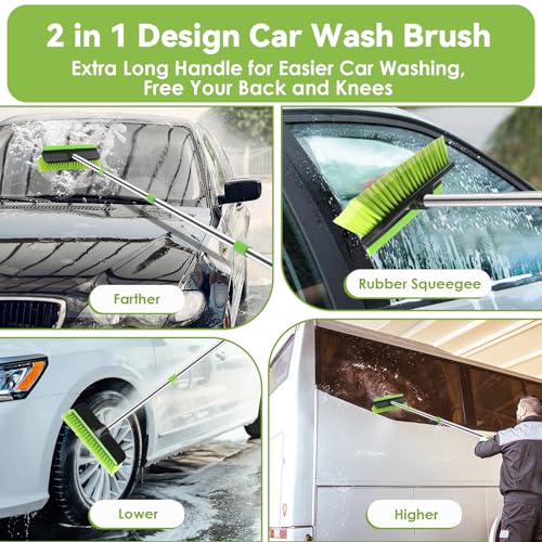 2 Pack Car Wash Brush with Long Handle, 62" Microfiber Car Wash Mop and Car Washing Brush Combo Set, Scratch-Free Soft Bristle Car Wash Mop Brushes Cleaning Kit for Exterior Car, Truck, RV, Boat