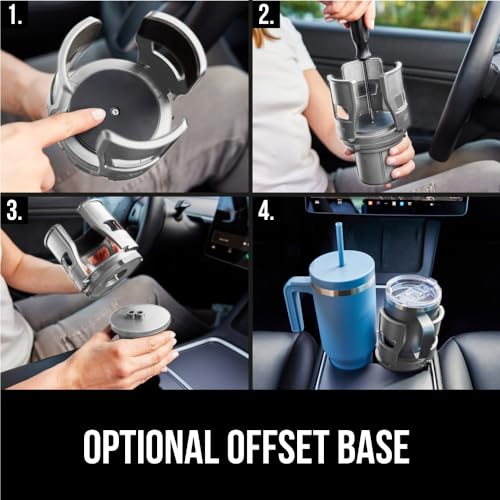 GORILLA GRIP Patent Pending Adjustable Car Cup Holder Expander, Keeps Water Bottle Secure, Expands to Fit 18 to 48 oz Large Bottles, Yeti, Owala, Stanley with Handle, Coffee Mug Insert for Cars, Gray - color: Gray