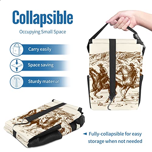 Wild Western Cowboy Car Trash Can with Lid Collapsible Reusable Waterproof Car Garage Bag,Automotive Garbage Can,Car Accessories Interior Car Organizer - color: 220120411
