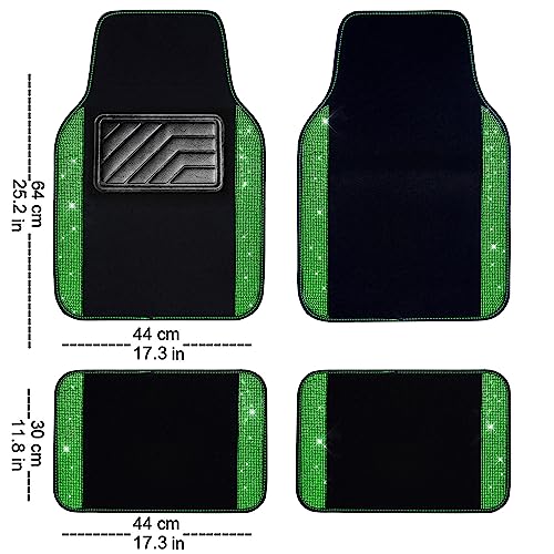 CAR PASS Shining Rhinestones Carpet, Bling Crystal Diamond Sparkly Glitter Car Floor Mats with Anti-Slip PVC Heel Pad Automotive Universal for SUV,Sedan,Car,Van,4pcs for Girl Women Green Diamond - color: Green Diamond