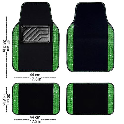 CAR PASS Shining Rhinestones Carpet, Bling Crystal Diamond Sparkly Glitter Car Floor Mats with Anti-Slip PVC Heel Pad Automotive Universal for SUV,Sedan,Car,Van,4pcs for Girl Women Green Diamond - color: Green Diamond