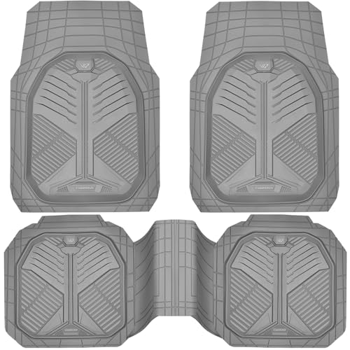 CAR PASS Heavy Duty Rubber Car Mats, Deepdish All Weather Floor Mats for Car Full Set, Universal Automotive Mats Trim to Fit for Sedans SUVs Trucks, Waterproof Anti-Slip Deep Tray 3 Pieces Light Gray - color: Gray Light