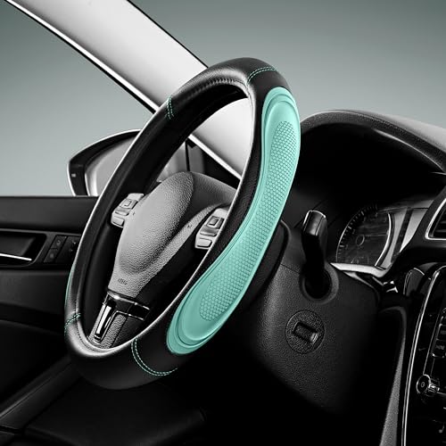 Road Comforts Car Steering Wheel Cover - Microfiber Leather Steering Wheel Wrap Sports 14.5-15 Inch Steering Wheel Cover Non-Slip for Men Women Mint Color - color: Mint