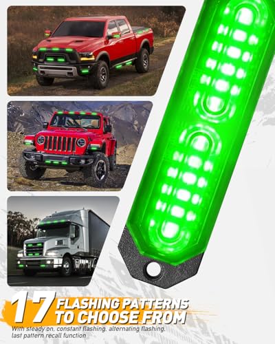 HLauto 1200T Emergency Strobe Grille Lights: 8pcs 12 LED Sync Feature Safety Warning Flashing Lights, Ultra Slim Surface Mount Hazard Caution Lights for Trucks, Vehicles, Car, ATV, UTV (Green) - color: Green