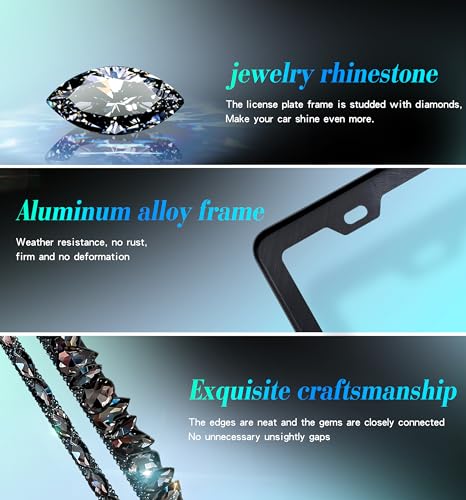 2 Pack Bling License Plate Frame for Women Murimt Gem Diamond Rhinestone License Plate Frames Handcrafted Stainless Steel Bedazzled License Plate Cover | Holder High-End Gift Box（Black）… - color: CPJ-03-black-2
