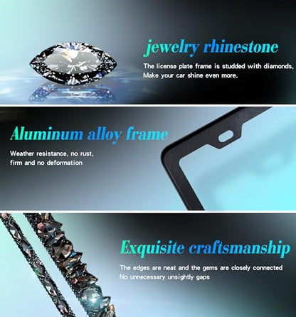 2 Pack Bling License Plate Frame for Women Murimt Gem Diamond Rhinestone License Plate Frames Handcrafted Stainless Steel Bedazzled License Plate Cover | Holder High-End Gift Box（Black）… - color: CPJ-03-black-2