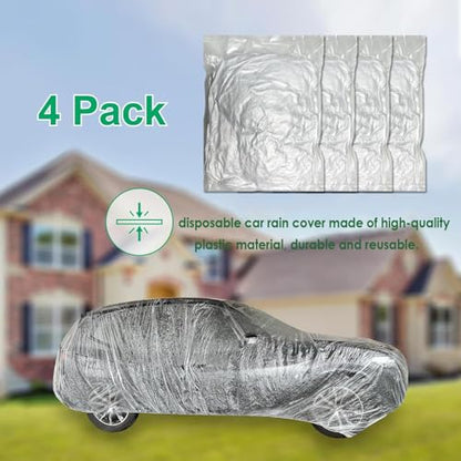 4 Pack Universal Disposable Car Covers - Waterproof Plastic Car Cover for Automobiles - Universal Vehicle Cover with Elastic Band for Sedan Outdoor Snow Rain Weather, (Size L 4Pack)