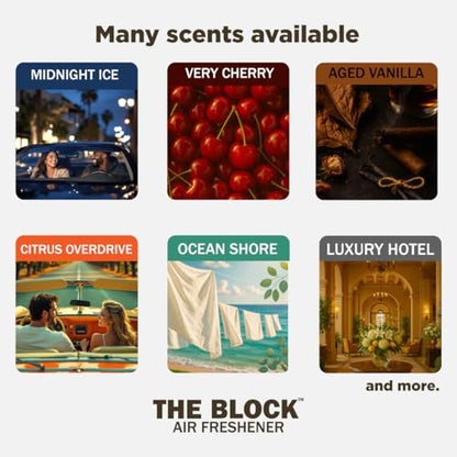 The Block - Wooden Car Air Freshener & Odor Eliminator - Long Lasting 30+ Day Scent - Car & Home Use - Fresh Gift Idea - Made in USA - MIDNIGHT ICE