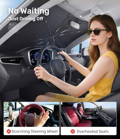 Zanch 2025 Upgraded Car Windshield Sun Shade [Cool Down by 75℉ ] with Heat Insulation Coating, Foldable Sunshade Umbrella Flexible Handle & Ribs, Medium (57''x32'') for Car, SUV, Truck, Van - size: Medium 57''x32''