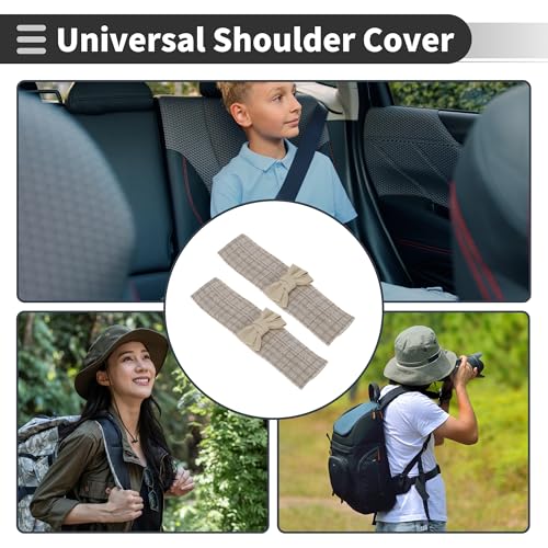 White Beige Seat Belt Cover Pad Polyester Cotton Linen 25cm Seatbelt Strap Cushion Shoulder Padding 2 Pcs