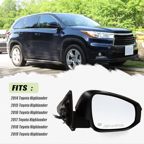 Right Passenger side Mirror Fits 2014-2019 Toyota Highlander With Power Glass, Heated,Turn Signal and Manual Folding,Without Blind Spot Match Black Replace 87910-0E140(6Pins) - color: Black, size: 6Pins-Right