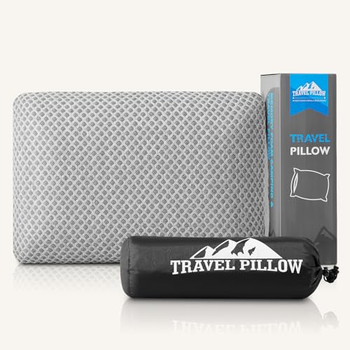 Travel Pillow Memory Foam Pillows, Camping Pillow-Compressible Medium Firm, Breathable Cover, Ideal Backpacking Hiking, Bed Pillows, Airplane and Car (Light Grey, L) - color: Light Grey, size: L-23.6*15.7in
