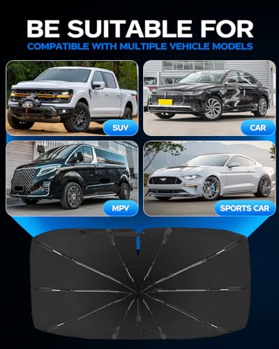 2025 Windshield Sun Shade Frame with Thickened Fast Cooling, Emergency Window Breaker, 99% UV Blocking Protects Car from Sun and Heat Damage, Adjustable Bendable Design for SUV/Sedan/(57" L x 32" W) - color: black