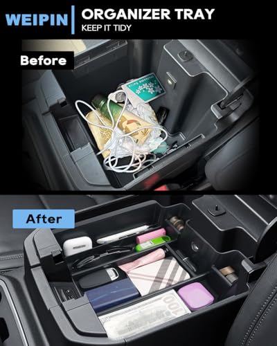 Silverado Sierra Center Console Organizer - Compatible with 2019-2022 Chevy Silverado/GMC Sierra 1500 and 2020-2023 Silverado/Sierra 2500HD 3500HD Armrest - (Full Console w/Bucket Seats ONLY) - Black - color: (19-22)Full Console w/Bucket Seats-Black