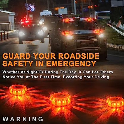 Meliya USB C Rechargeable LED Road Flares Emergency Lights with Magnetic Base, 9 Strobe Options Roadside Emergency Warning Car Safety Beacon Flashing Disc Flare Kit (Red Lights, 3 Pack) - color: Red Lights