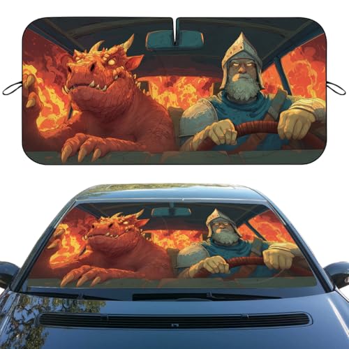 Adventure Game Car Window Sun Shield Funny Cartoon Dragon Knight Fire Front Window Sun Shade Blocks UV Rays Sun Visor Protector for Car Sedan Truck SUV Accessories 59" X 31" - color: Adventure Game_02, size: 59"L x 31.5"W