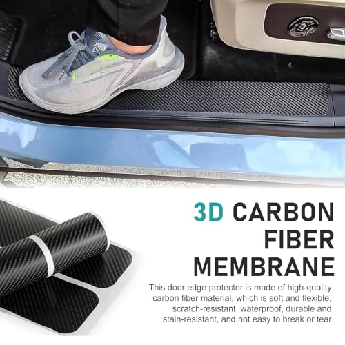 4 PCS Car Door Sill Protector, 3D Carbon Fiber Anti-Scratch Auto Threshold Cover Strips, Waterpoof Welcome Pedal Protection Sticker, Universal for Cars, Trucks, SUVs (Black)