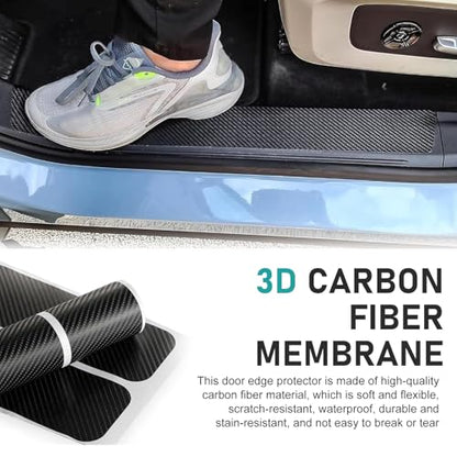 4 PCS Car Door Sill Protector, 3D Carbon Fiber Anti-Scratch Auto Threshold Cover Strips, Waterpoof Welcome Pedal Protection Sticker, Universal for Cars, Trucks, SUVs (Black)