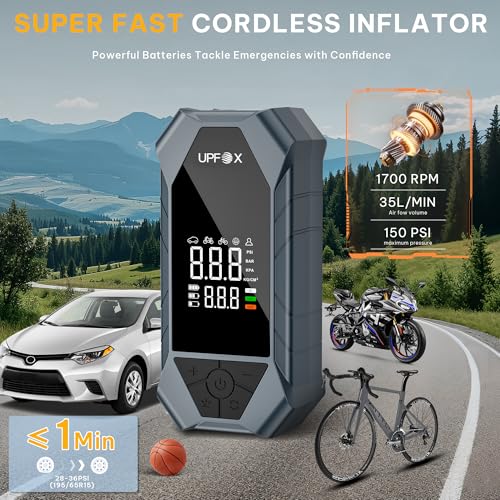 Tire Inflator Portable Air Compressor - 150psi Fast Air Pump for Car Tires with Digital Tire Pressure Gauge Accurate Dual LCD Display & Led Light for Bike Bump Car Motorcycle Bicycle Balls More