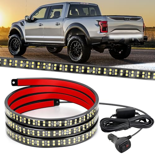 Nilight 60 Inch Truck Tailgate Strobe Light Strip Tail Emergency Bar Rear Window Warning Lamp Ultra-Bright Double Row 360 LED for Pickup Trailers Construction Vehicles Car SUV, White - color: 60" Tailgte Strobe White