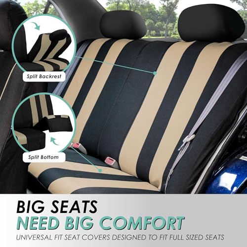 FH Group Striking Striped Car Seat Covers - Universal Fit, Washable Seat Covers for Cars, SUVs, Vans, Sedans, Beige, Rear Set - color: Beige, size: Rear Set
