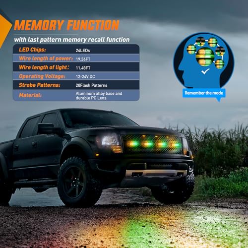 Nilight 4PCS Amber Green Strobe Lights 24LED Emergency Hazard Warning Light Sync Feature Ultra Slim Surface Mount with Controller and Cigarette Lighter Plug for Truck Car Vehicle - color: Amber Green w/Controller
