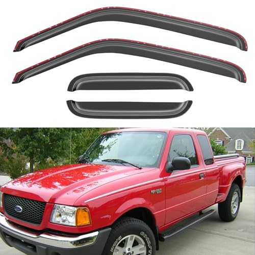 in-Channel Window Visors Rain Guards Shield for 1999-2011 Ford Ranger SuperCab, Window Vent Wind Deflectors Visors Shades for 1999-2008 Mazda B3000, 1999-2010 Mazda B4000 Extended Cab - size: 1999-2011 Ford Ranger Supercab