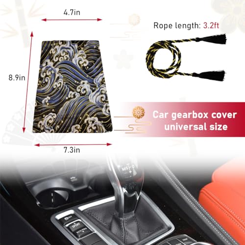 Car Shift Boot Cover, Stitch Ancient Japanese Antiquity Element Shift Knob Boot, Japanese Style Shifter Shift Knob Dust Cover, Universal Car Accessories (Wave Black) - color: Wave Black