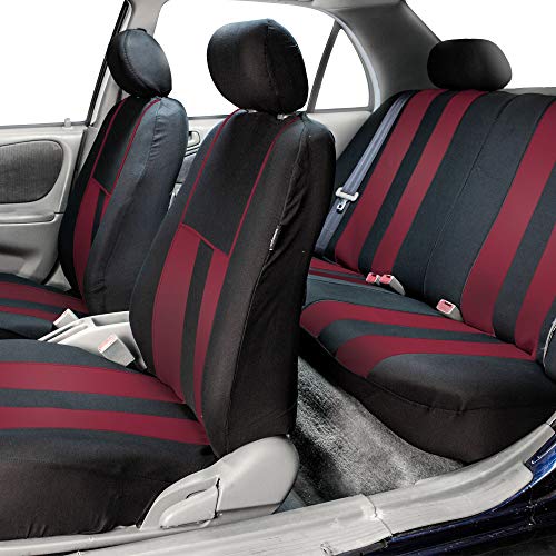 FH Group Three Row Set Striking Striped 7 Seater Car Seat Covers Airbag & Split Bench Compatible â€“ Universal Fit for Cars Trucks & SUVs Burgundy/Black - color: Burgundy, size: 3 Row/7 Seater