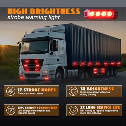 4PCS 4 LED Red Strobe Light, Surface Mount Strobe Lights for Trucks Car Vehicle Warning Flashing Beacon Hazard Emergency Lights Ultra Slim Sync Feature Mini Grille for Cars Trucks SUV RV ATV - color: Red