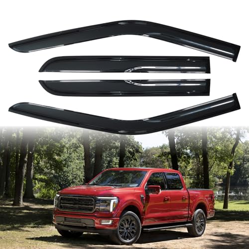 Tape-On Side Window Visor Deflectors Rain Guards for 2015-2024 Ford F150 SuperCrew & 2017-2024 Ford F250, F350, F450, F550 Rain Visors Accessories for Cars 4pcs - size: 2015-2024 Ford F-150