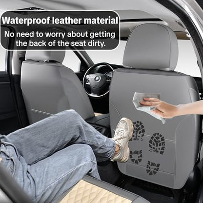 Khaki Car Seat Cover Complete Set, Universal Car Seat Cover for Car with Lumbar Support, Premium Artificial Leather, Waterproof and Easy to Clean, Airbag Compatible, Seat Heating Compatible - color: Khaki