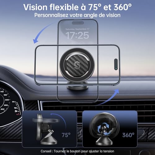 SYNCWIRE MagSafe Car Mount - Flexible Rotation Magnetic Phone Holder for Dash, Strong Magnets, Universal Compatible iPhone, Samsung, Pixel - MagSafe Car Accessories - style: Carbon Fiber