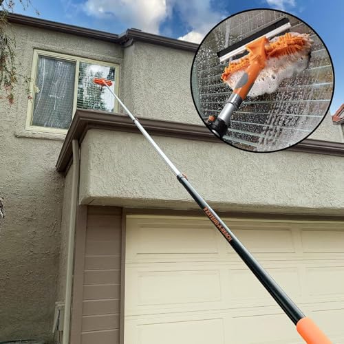 5-24ft Window Washing Kit with Extension Pole (30+ Foot Reach) // Window Cleaning Tool & Window Washer Squeegee with Telescopic Extension Pole // Best Indoor Outdoor Window Washing Equipment - size: 24 feet