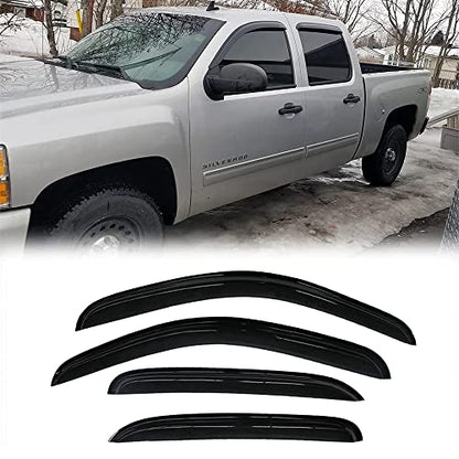 Side Window Visor Vent Deflector fit for 2007-2014 Chevy Silverado/GMC Sierra 1500/2500HD/3500HD Crew Cab, 07-14 Yukon XL/Suburban/Avalanche,4pcs Out-Channel Sun Rain Guards 94515 - size: 07-14 Silverado/Sierra Crew Cab (Full Rear Door)