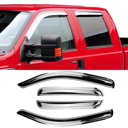 Side Wind Vent Deflector Sun Rain Guards for 07-13 Chevry Silverado/GMC Sierra 1500,07-14 Chevrolet Silverado 2500 HD/3500 HD Extended Cab,4pcs Outside Mount Chrome Window Visor 94040Y - size: 07-13 Extended Cab(Chrome)