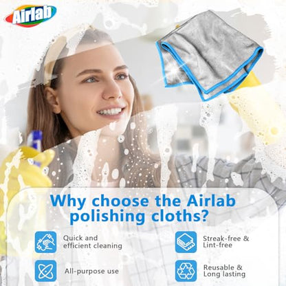Airlab Glass Polishing Cloth Streak Free Miracle Microfiber Cleaning Cloth Lint Free Cleaning Rags for Glasses Kitchen Dish Mirrors Easy Clean, Pack of 6, 12" x 12", Sliver-Blue - color: Sliver-blue, Pack of 6