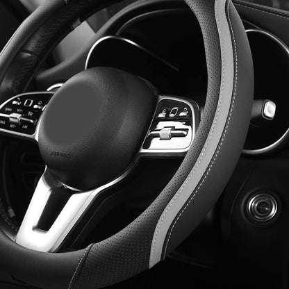 Car Steering Wheel Cover, Leather Steering Wheel Cover Grey Universal 14.5-15 Inch Microfiber Leather Anti-Slip Breathable Auto Steering Wheel Covers for Men Women (Black&Grey) - color: Grey