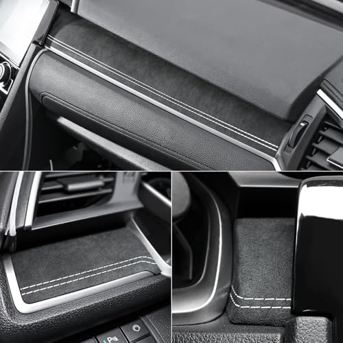 BETTERHUMZ Dashboard Panel Cover Trim Compatible with 10th Gen Honda Civic 2021 2020 2019 2018 2017 Suede Carbon Leather Decor Sticker Car Interior Molding Accessories (Suede Black)