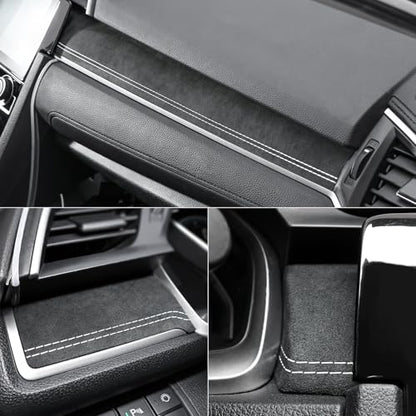BETTERHUMZ Dashboard Panel Cover Trim Compatible with 10th Gen Honda Civic 2021 2020 2019 2018 2017 Suede Carbon Leather Decor Sticker Car Interior Molding Accessories (Suede Black)