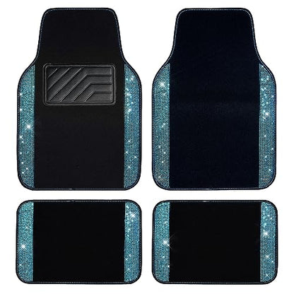 CAR PASS Bling Rhinestones Diamond Waterproof Car Floor Mat, Crystal Sparkly Shining Glitter Carpet, Anti-Slip PVC Heel Pad Universal for Interior Auto SUV,Sedan,Van,4pcs Girly Women Mint Teal Diamond - color: Mint Diamond