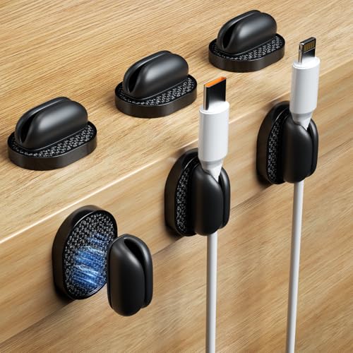 6 Pack Puretor Cord Organizer Holders - Strong Adhesive & Magnetic Desk Cable Management, Effortlessly Organize Phone Charging Cords for Home, Office, Car, Desk & Nightstand - color: 6-Black
