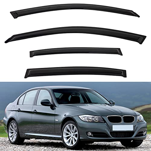 4pcs Front+Rear Smoke Tint Sun/Rain Guard Outside Mount Tape-On Vent Window Visors Compatible with 06-11 BMW E90 3-Series 08-12 M3 4-Door Sedan 323 325 328 330 335 i xdrive xi d - size: Compatible with 2006-2012 BMW 3-Series E90 M3