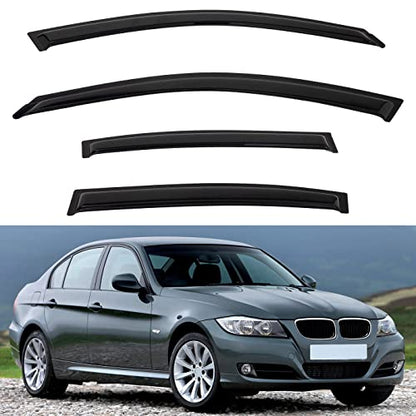4pcs Front+Rear Smoke Tint Sun/Rain Guard Outside Mount Tape-On Vent Window Visors Compatible with 06-11 BMW E90 3-Series 08-12 M3 4-Door Sedan 323 325 328 330 335 i xdrive xi d - size: Compatible with 2006-2012 BMW 3-Series E90 M3