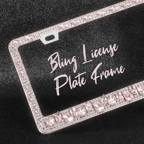 OKLPF Single Luxury Rhinestone License Plate Frame – Elegant Black Bling with Glitter Crystals, Diamond Bedazzled License Plate Cover，Anti-Theft Screws & Gift Box, Fits Standard US Plates(Pink) - color: Pink, size: 1pc