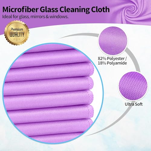 Microfiber Cleaning Cloth - 6 Pack Glasses Cleaning Cloth, 16" x 14" Window Cleaning Rags, Streak Free Lint Free Polishing Cloths Wipes for Eye Glass, Stainless Steel, Windshield, Purple - color: Purple, size: 6 Pk-16" X 14"