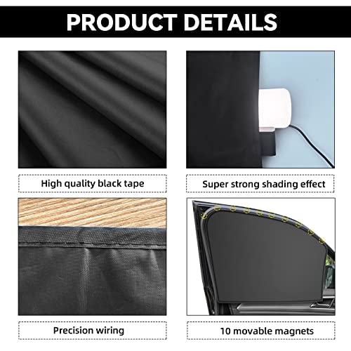 QUICTO Car Window Sun Shades, Universal Interior Accessories - Double-Sided Black (4pcs)