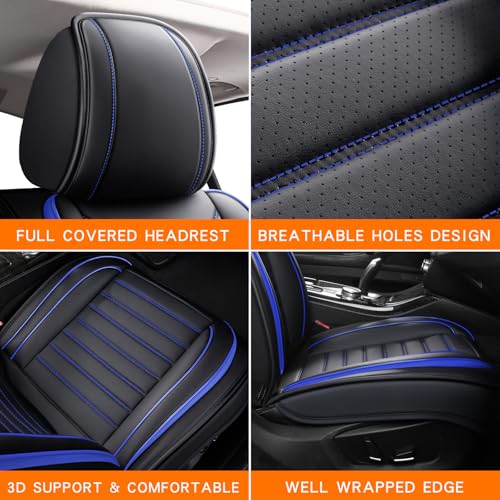 MINGBRON Leather Car Seat Covers Full Set, Universal Faux Leather Car Seat Covers 5 Seats, Automotive Seat Covers for Most Sedans SUVs Trucks, Front and Rear Seat Covers,Wine Red - color: Blue, size: 5 Seat Covers (Front & Rear)